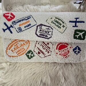 Viral TikTokBeaded Clutch Purse White Travel Theme Bag